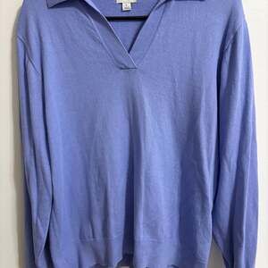 J.Crew Relaxed Collared V-Neck Sweater in Cotton Sky Blue Large